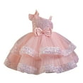 thumbnail image 1 of Moocorvic Girls Dresses Summer One Shoulder Ruffle Sleeveless Formal Party Birthday Tulle Dress with Bowknot 3-4 Years,Pink, 1 of 4