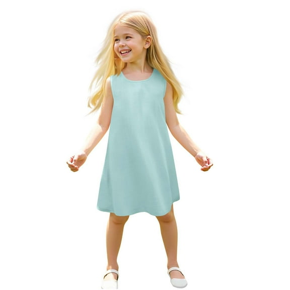 Moocorvic Girls Dresses Summer Pure Color Halter Sleeveless Casual A-line Dress for Toddler Girls 12-18 Months,Mint Green