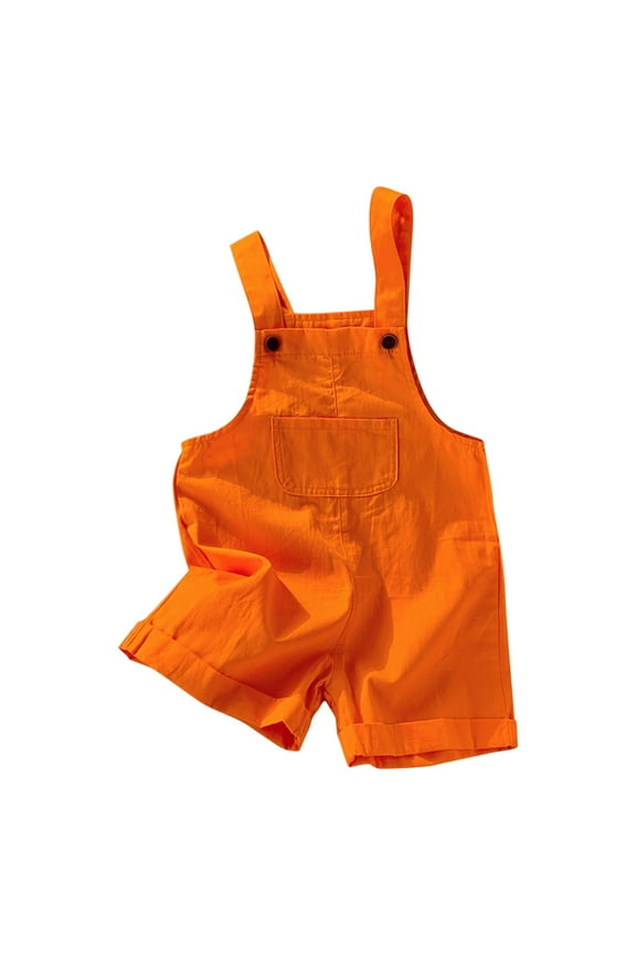 Girls Summer Sleeveless Casual Romper Spaghetti Strap Shorts Jumpsuit With Pockets(Orange)