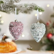 Moocorvic Glass Beaded Heart Locket Ornament 3.74 Inch, Pink Valentine's Day Glitter Sequin Heart Ornaments Hanging Decor