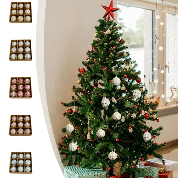 Moocorvic Gold Christmas Ball Ornaments Set, 9Pcs Assorted Shatterproof Xmas Tree Ball Ornaments, 80mm/3.1''