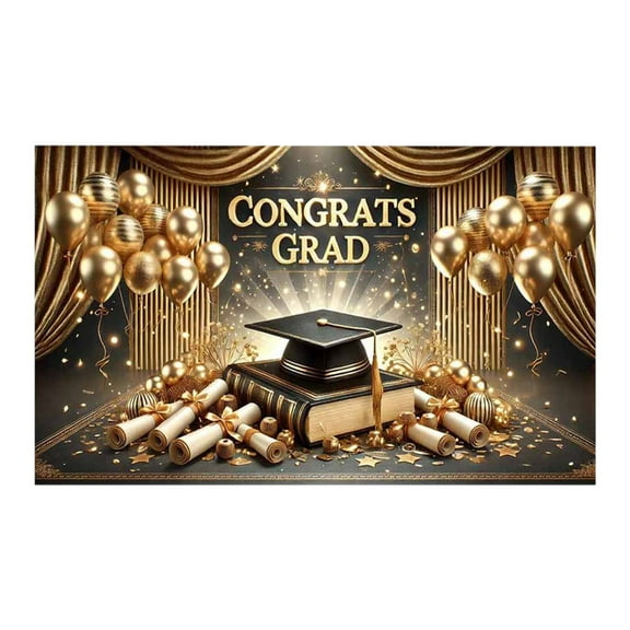 Moocorvic Graduation Decorations 2025 Backdrop Gold Black Class of 2025 Background Bachelor Cap Balloon for Grad Congrats Prom Party Banner Picture Photo Studio