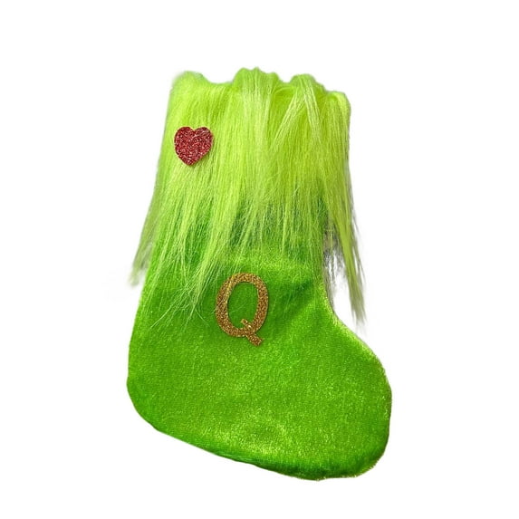 Moocorvic Green Christmas Stockings with Initials, for Christmas Tree, Fireplace Hanging(Q)
