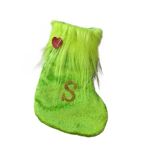 Moocorvic Green Christmas Stockings with Initials, for Christmas Tree, Fireplace Hanging(S)