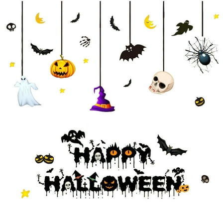 Moocorvic Halloween Theme Party Decoration Glass Stickers Halloween Scene Arrangement