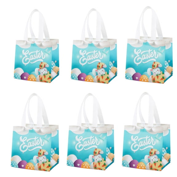 Moocorvic 6Pcs Happy Easter Egg Hunt Bags with Handle, Reusable Non Woven Tote Bunny Carrot Gift Bags Easter Baskets for Gift Wrap Holiday Party