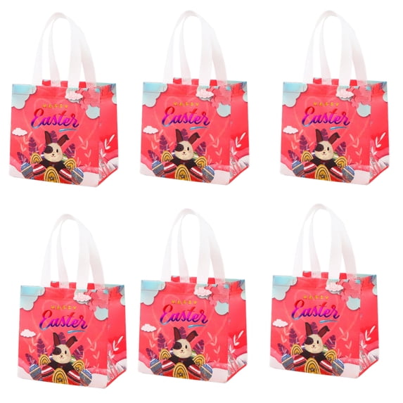 Moocorvic 6Pcs Happy Easter Gift Bags, Easter Non-woven Bags with Handle, Reusable Goodie Bags Bunny Treat Bags, Party Supplies