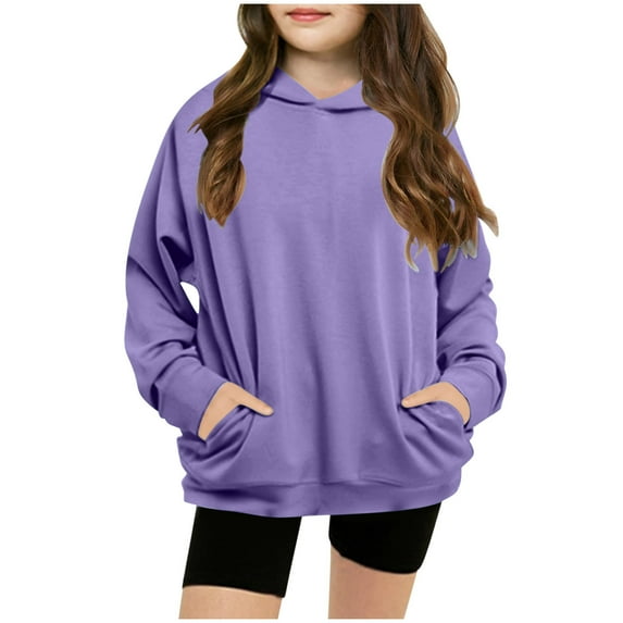 Moocorvic Hoodie Sweatshirts for Teen Girls, Girls and Toddlers' Pullover Hoodie Fall Solid Tops with Pockets(Purple,9-10 Years)