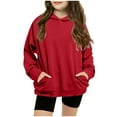 thumbnail image 1 of Moocorvic Hoodie Sweatshirts for Teen Girls, Girls and Toddlers' Pullover Hoodie Fall Solid Tops with Pockets(Red,13-14 Years, 1 of 9