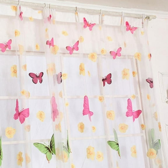 Moocorvic Hot!Butterfly Print Sheer Window Curtains For Living Room Bedroom Girl 200X100CM