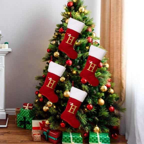 Moocorvic Initial Christmas Stockings Letters Stocking 18'' Alphabet Embroidery Personalized Custom Name Xmas Family Stocking Large Fireplace Decor Letter H