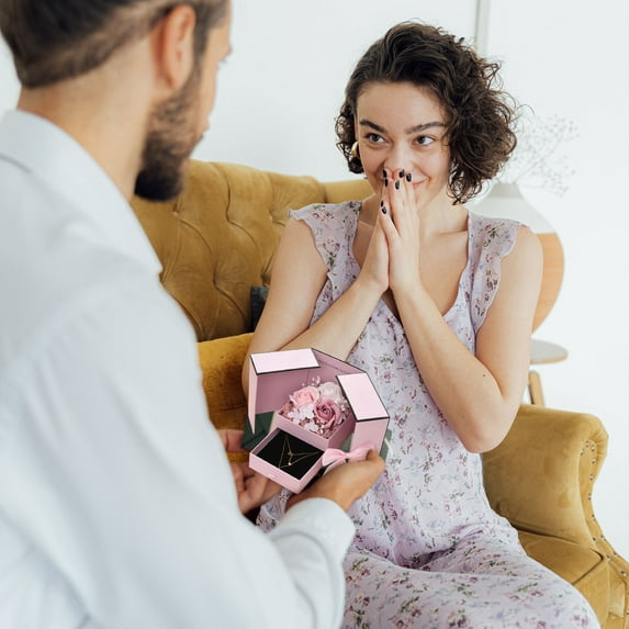 Moocorvic Jewelry Gift Box Hand-Made Rose Flower Gifts for Her Valentine's Day, Anniversary, Birthday, Mother's Day(Light-pink)