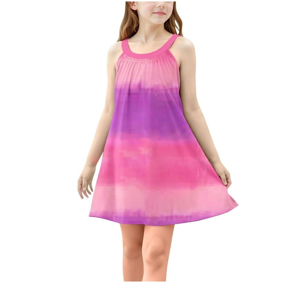 Moocorvic Kids Toddler Girls Rainbow Dress Princess Sleeveless Beach Sundress 4-5 Years,Pink