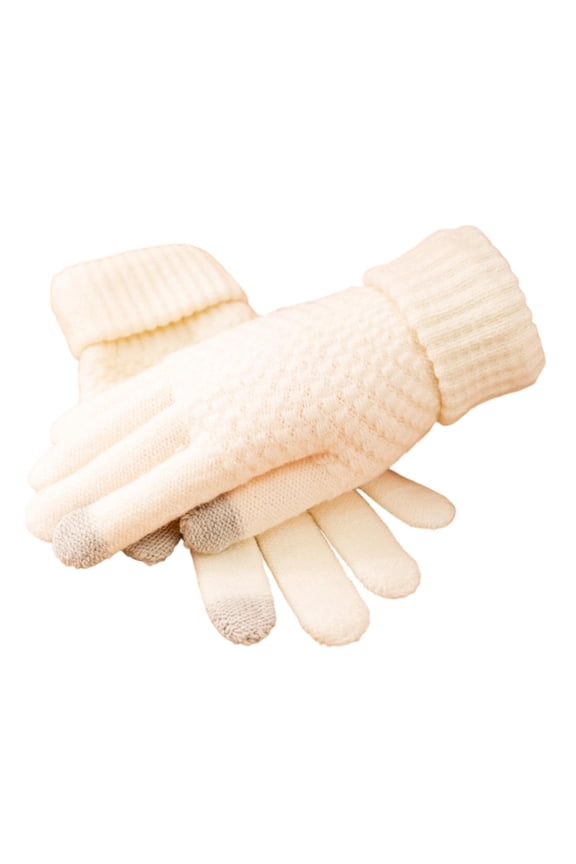 Knit Gloves for Women, Winter Touch Screen Ladies Gloves for Cold Weather,White