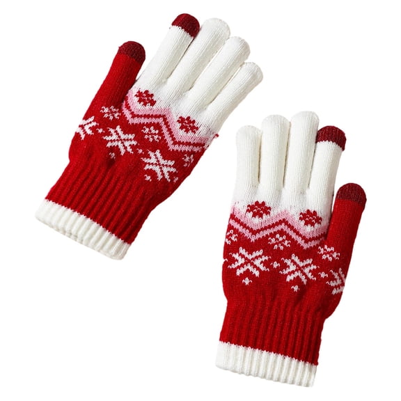 Moocorvic Knit Gloves for Women, Winter Touch Screen Snow Flower Printing Ladies Gloves for Cold Weather,Red