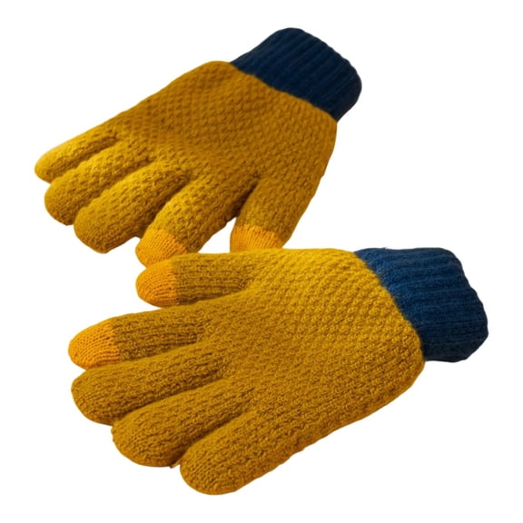 Moocorvic Knit Gloves for Women, Winter Touch Screen Snow Flower Printing Ladies Gloves for Cold Weather,Yellow