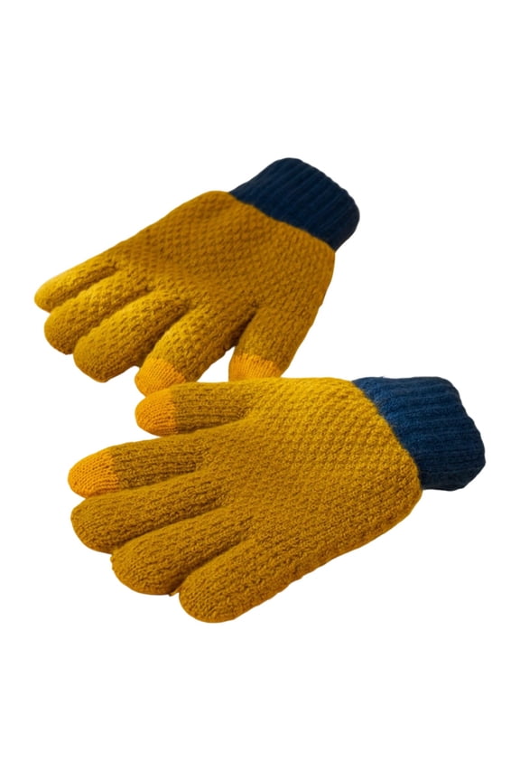 Knit Gloves for Women, Winter Touch Screen Snow Flower Printing Ladies Gloves for Cold Weather,Yellow