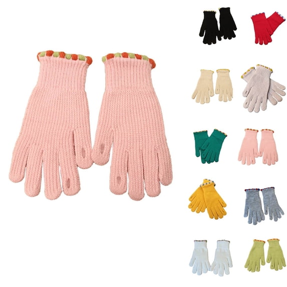 Moocorvic Knitted Gloves for Women, Cold Weather Winter Solid Color Gloves for Daily Sports Workout Runnging, Full Finger,Pink