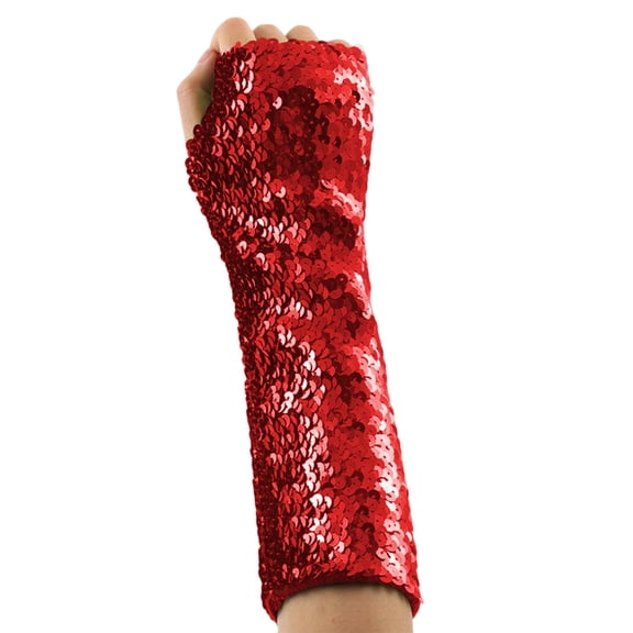 Moocorvic Long Fingerless Sequins Gloves for Women, Arm Sleeves Party Costumes,8.3'',Red