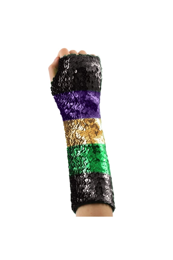 Long Fingerless Sequins Gloves for Women, Arm Sleeves Party Costumes,Black
