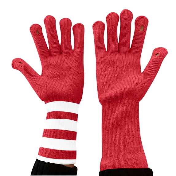 Moocorvic Long Winter Gloves for Women Men, Striped Knit Gloves for Cold Weather,Red