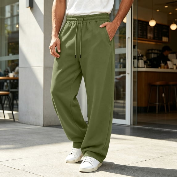 Moocorvic Men's Wide Leg Baggy Sweatpants, Oversized Loose Fit, Elastic Drawstring Waist Streetwear Pants with Pockets,M