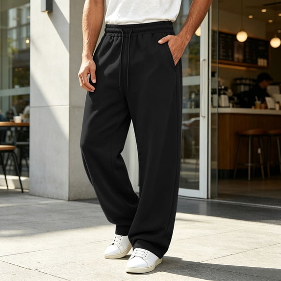 Moocorvic Men's Wide Leg Baggy Sweatpants, Oversized Loose Fit, Elastic Drawstring Waist Streetwear Pants with Pockets,S