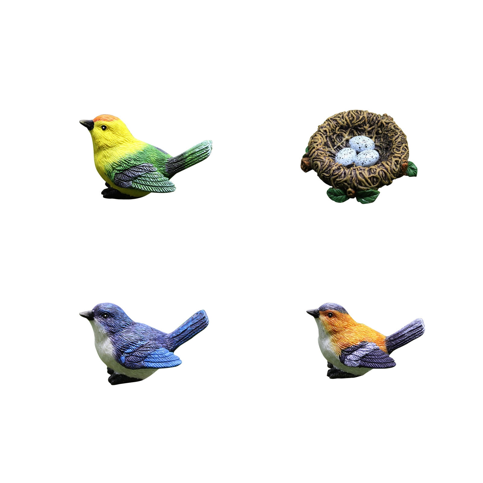 Miniature Multicolor Resin Bird Figurines with Nest Kit