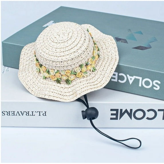 Moocorvic Mini Straw Hats for Pets, Summer Sun Protection Hat for Dogs Cats Outdoor Photography
