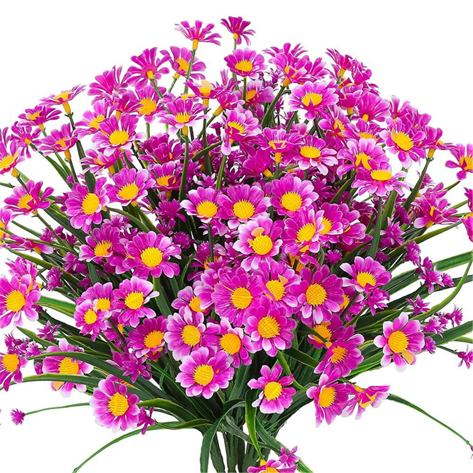 Moocorvic Outdoor Flowers 12.6" Artificial ABS Hot Pink Daisies and Chrysanthemums Bouquet
