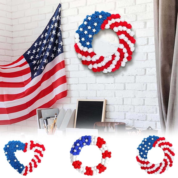Moocorvic Patriotic Spring Wreaths for Front Door Outdoor 4th of July Decorations Red White Blue Floral Wreath