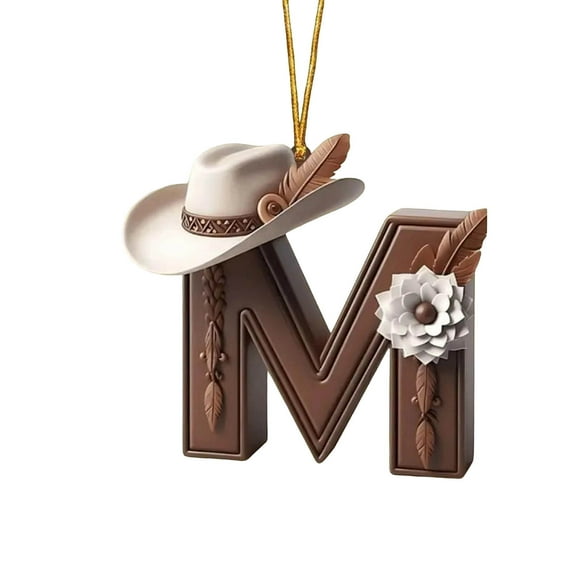 Moocorvic Personalized 26 Initials Christmas Ornaments, Brown Cowboy Style Acrylic Alphabet Christmas Tree Decorations(M)