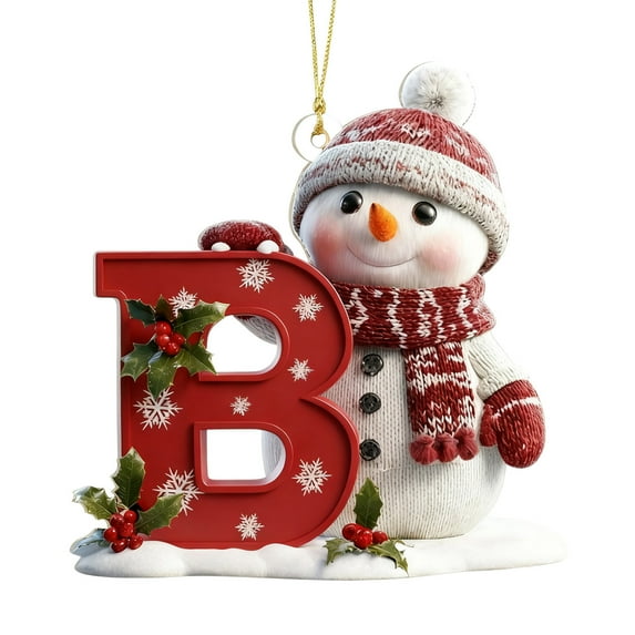 Moocorvic Personalized Snowman 26 Initials Letter Ornaments, Acrylic Christmas Tree Decorations(B)