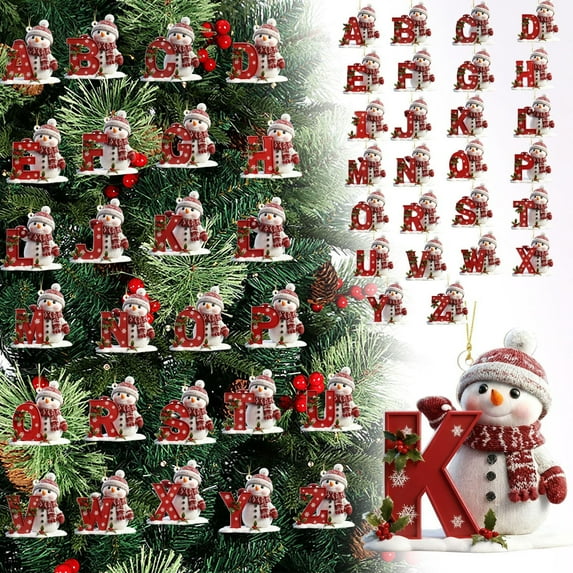 Moocorvic Personalized Snowman 26 Initials Letter Ornaments, Acrylic Christmas Tree Decorations(K)