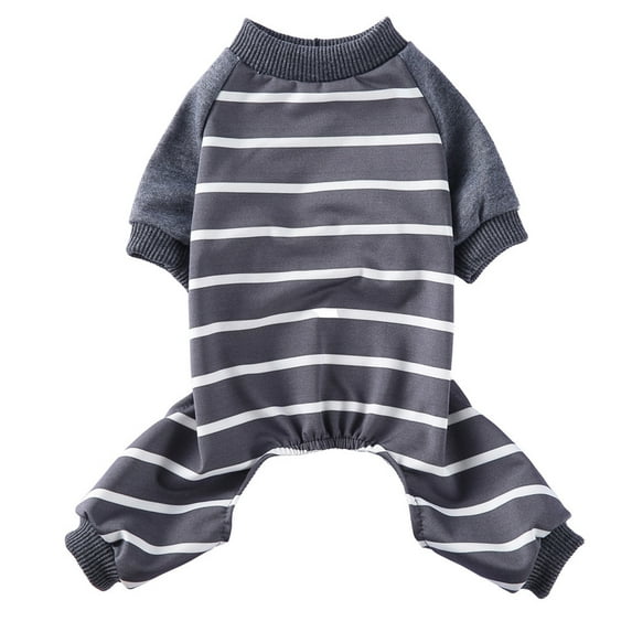 Moocorvic Pet Pajamas for Small Dogs Cats, Striped Pet One-Pieces Suits Four-Leg Long Sleeve Bodysuit Breathable Cozy Jumpsuit(Dark Gray,XL)