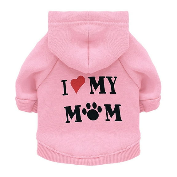 Moocorvic Pet Sweatshirts Hoodies Dog Clothes for Small Medium Dogs Cat, Warm Sweater Dog Outfits I LOVE MY MOM(Pink,XS)