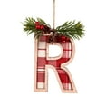 thumbnail image 1 of Moocorvic Plaid Pattern 26 Initial Christmas Ornament, Wooden Personalized Christmas Tree Ornaments(Letter R), 1 of 9