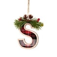 thumbnail image 1 of Moocorvic Plaid Pattern 26 Initial Christmas Ornament, Wooden Personalized Christmas Tree Ornaments(Letter S), 1 of 9