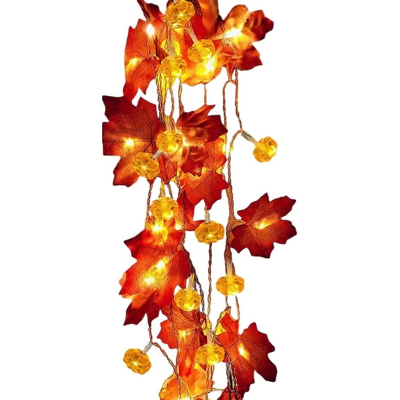 Moocorvic Pumpkins Garland Lights Fall Decorations Realistic Larger Maple Leave String Light, 20LED Fall Lights Battery Operated Indoor Home Outdoor Halloween Decor