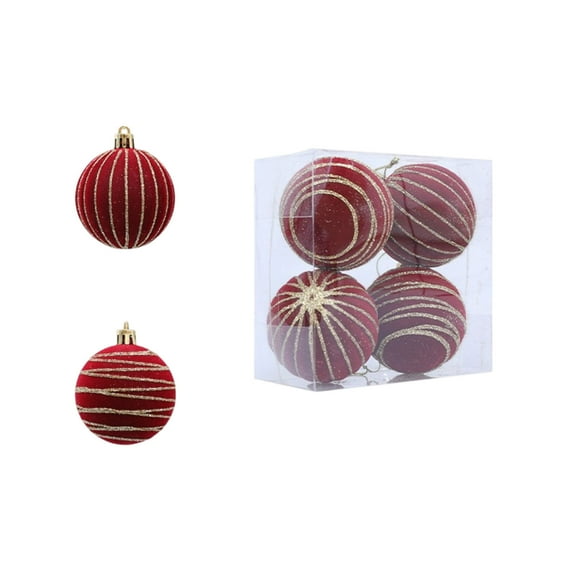 Moocorvic Red Velvet Christmas Ornaments Set 4Pcs, Christmas Tree Balls Decorative Hanging Ornaments for Xmas Wedding Holiday Party