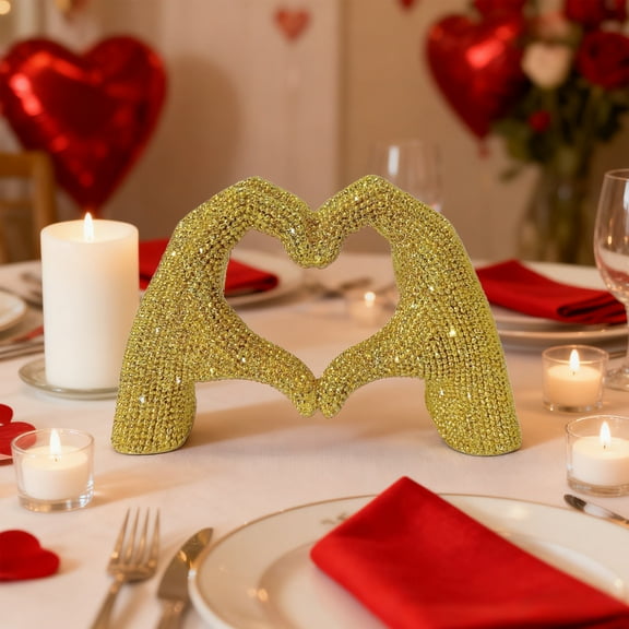 Moocorvic Resin Heart Gesture Hands Statue, Valentine's Day Decorations Love Sculpture for Wedding, Living Room Decor, Gold