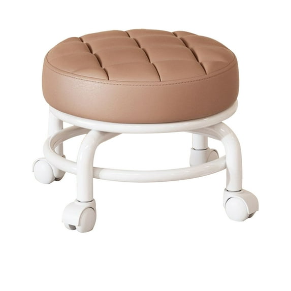 Moocorvic Roller Stool with Universal Caster, Low Height PU Leather Round Seat for Home Office, Garage, Shop