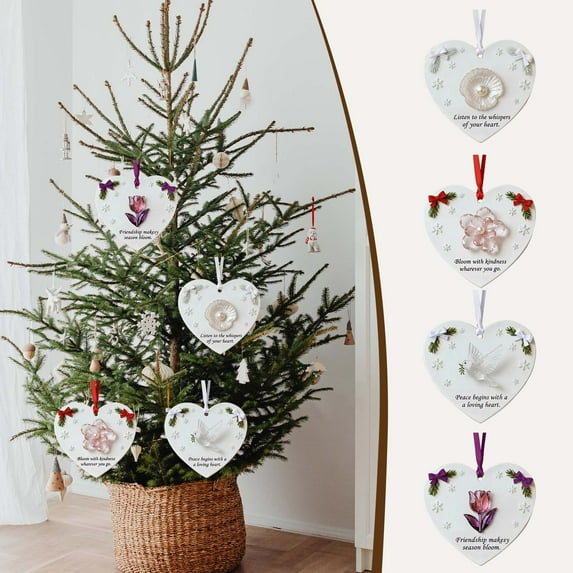 Moocorvic Sea Glass Ornaments, Christmas Tree Xmas Art Craft Hanging Decoration Gifts for Xmas Party New Year Home Decor