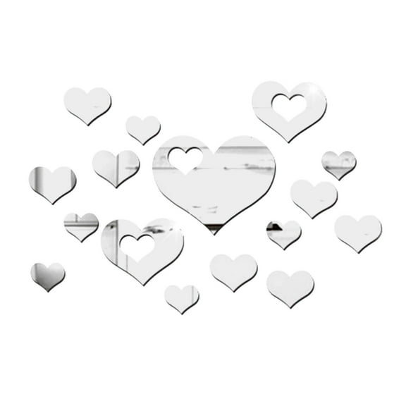 Moocorvic Silver Wall Decor for Living Room, 3D Heart Shape Mirror for Wall Decor Mirror Wall Stickers for Bedroom Living Room Decoration 16Pcs a Set,