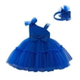 thumbnail image 1 of Moocorvic Sling Baby Girl Dress with Hairband, Toddler Puffy Skirt Bowknot Princess Dress for Wedding Birthday 2-3 Years,Blue, 1 of 9