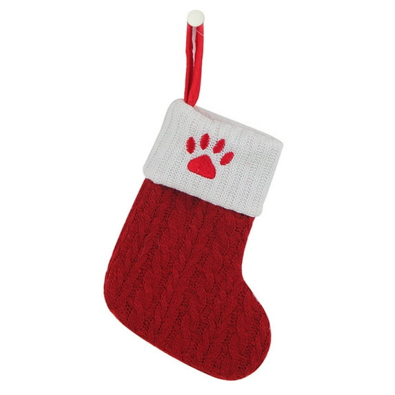 Moocorvic Small Christmas Stockings, Knitted Hosiery Wool Hosiery Embroidered Dog's Paw Snowflake Children's Candy Gift Bag red Christmas Stocking Gift Bag