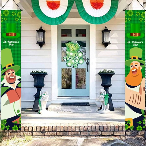 Moocorvic St. Patrick's Day Irish Holiday Porch Sign Welcome Home Door Curtain Banner Decoration Door Hanging Painting Hanging Flag Decoration