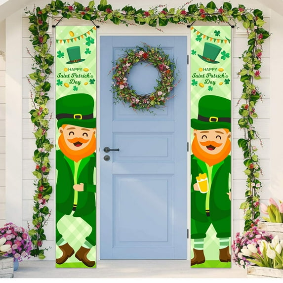 Moocorvic St. Patrick's Day Irish Holiday Porch Sign Welcome Home Door Curtain Banner Decoration Door Hanging Painting Hanging Flag Decoration