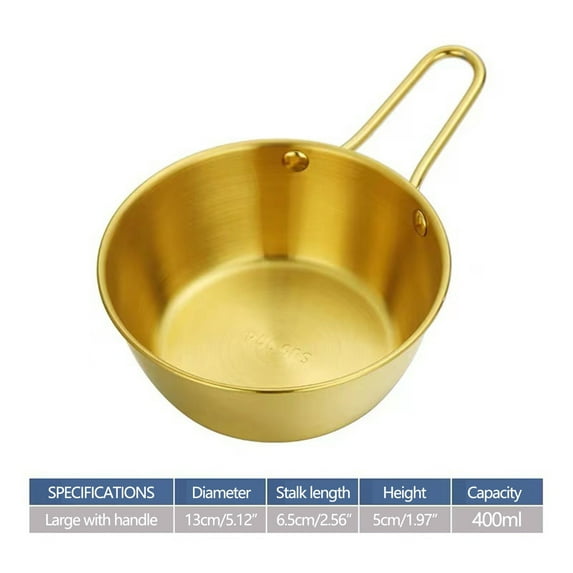 Moocorvic Stainless Steel Korean Traditional Bowls Round Rice Bowl Wine Cup with Handle, Soup Dish Food Bowl Camp Cup Hot Pot, Pot Vegetable Bowl (5.2inch, Gold)