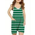 thumbnail image 1 of Moocorvic Striped Girls Rompers Casual Spaghetti Strap Jumpsuits Sleeveless Loose Outfits with Pockets(Green), 1 of 8